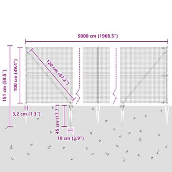 Zaunpfosten Grün 50 x 1 m (16 x 16 mm Maschen) Stahl und PVC