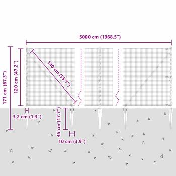 Zaunpfosten Grün 50 x 1,2 m (25 x 25 mm Gitter) Stahl und PVC