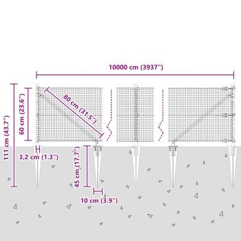 Zaunpfosten Grün 100 x 0,6 m (19 x 19 mm Netz) Stahl und PVC