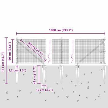 Zaunpfosten Grau 10 x 0,6 m (12 x 12 mm Netz) Stahl und PVC