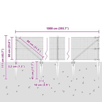 Zaunpfosten Grau 10 x 0,6 m (19 x 19 mm Netz) Stahl und PVC