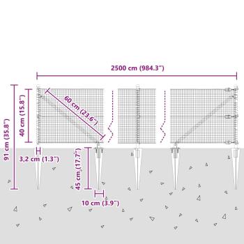 Zaunpfosten Grau 25 x 0,4 m (19 x 19 mm Masche) Stahl und PVC
