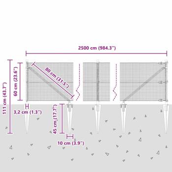 Zaunpfosten Grau 25 x 0,6 m (12 x 12 mm Maschen) Stahl und PVC