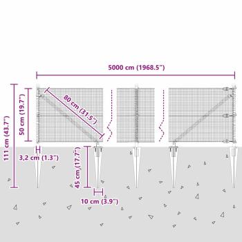 Zaunpfosten Grau 50 x 0,5 m (16 x 16 mm Maschen) Stahl und PVC