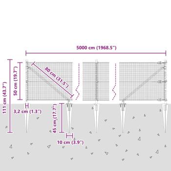 Zaunpfosten Grau 50 x 0,5 m (19 x 19 mm Netz) Stahl und PVC