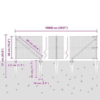 Zaunpfosten Grau 100 x 0,4 m (19 x 19 mm Maschen) Stahl und PVC