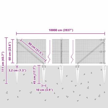 Zaunpfosten Grau 100 x 0,6 m (12 x 12 mm Netz) Stahl und PVC