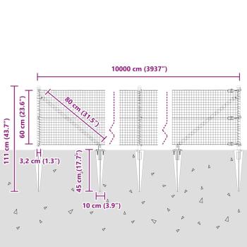 Zaunpfosten Grau 100 x 0,6 m (25 x 25 mm Maschen) Stahl und PVC