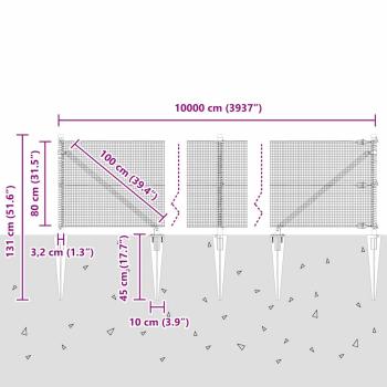 Zaunpfosten Grau 100 x 0,8 m (12 x 12 mm Maschen) Stahl und PVC