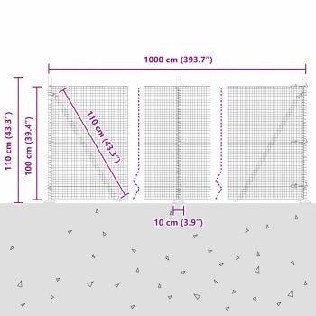 Zaunpfosten Silber 10 x 1 m (19 x 19 mm Maschen) Stahl