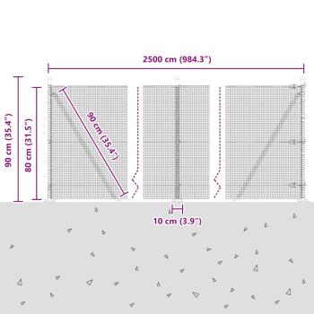 Zaunpfosten Silber 25 x 0,8 m (12 x 12 mm Mesh) Stahl