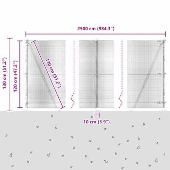 Zaunpfosten Silber 25 x 1,2 m (16 x 16 mm Maschen) Stahl