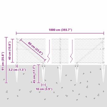 Sechseckzaun mit Pfosten 10 x 0,4 m PVC-beschichteter Stahl
