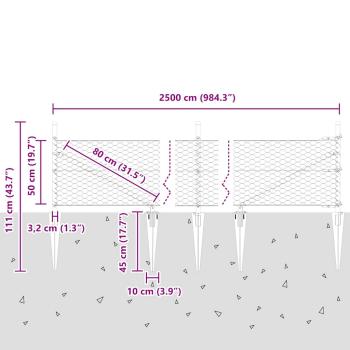 Sechseckiger Zaun mit Pfosten 25 x 0,5 m Waldgrün Netz