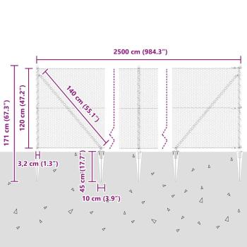 Sechseckzaun mit Pfosten 25 x 1,2 m PVC-beschichteter Stahl