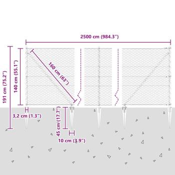 Sechseckzaun mit Pfosten 25 x 1,4 m PVC-beschichteter Stahl