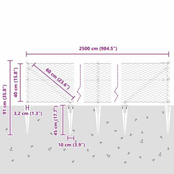 Sechseckzaun mit Pfosten 25 x 0,4 m PVC-beschichteter Stahl