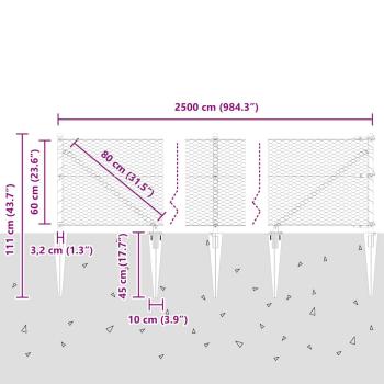 Sechseckzaun mit Pfosten 25 x 0,6 m PVC-beschichteter Stahl