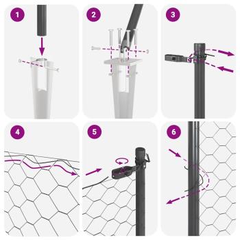 Sechseckiger Zaun mit Pfosten 25 x 1 m PVC-beschichteter Stahl