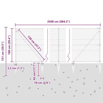 Sechseckiger Zaun mit Pfosten 25 x 1 m PVC-beschichteter Stahl