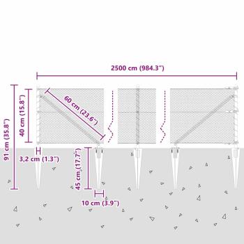 Sechseckzaun mit Pfosten 25 x 0,4 m Verzinkter Stahl Silber