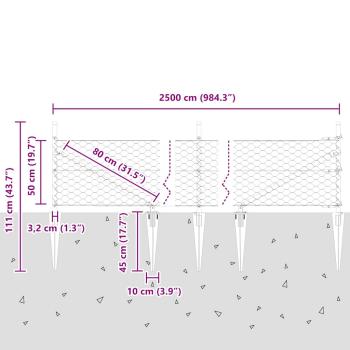 Sechseckiger Zaun mit Pfosten 25 x 0,5 m Verzinkter Stahl Netz