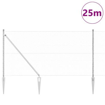 Sechseckzaun mit Pfosten 25 x 1 m Verzinkter Stahl Silber Netz