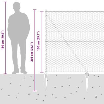 Sechseckzaun mit Pfosten 25 x 1,5 m Verzinkter Stahl Silber