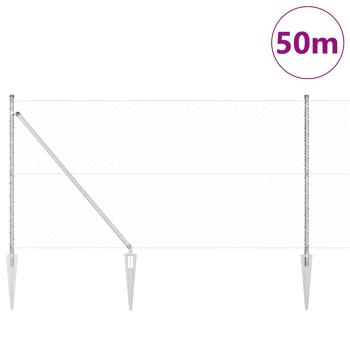 Sechseckzaun mit Pfosten 50 x 1 m Verzinkter Stahl Silber Netz