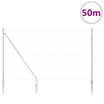 Sechseckzaun mit Pfosten 50 x 1,5 m Verzinkter Stahl Silber
