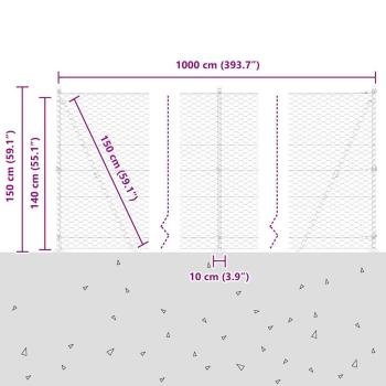 Sechseckzaun mit Betonsockel 10 x 1,4 m PVC-beschichteter Stahl