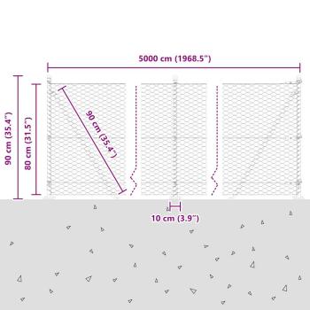 Sechseckzaun mit Betonsockel 50 x 0,8 m PVC-beschichteter Stahl