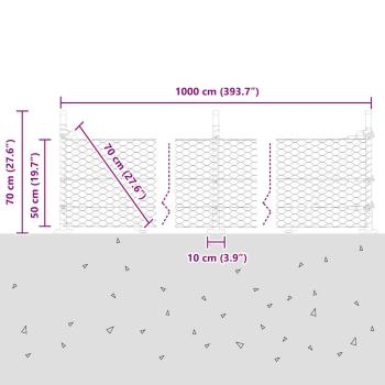 Sechseckzaun mit Betonsockel 10 x 0,5 m Verzinkter Stahl Silber