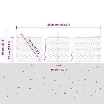 Sechseckiger Zaun mit Betonfundament 25 x 0,5 m Silber Netz