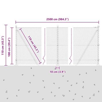 Sechseckiger Zaun mit Betonfundament 25 x 1 m Verzinkter Stahl