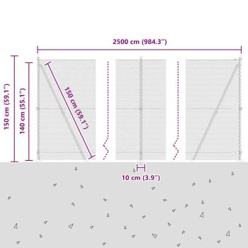 Sechseckzaun mit Betonsockel 25 x 1,4 m Verzinkter Stahl Silber