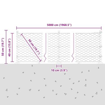 Sechseckiger Zaun mit Betonfundament 50 x 0,4 m Silber Netz