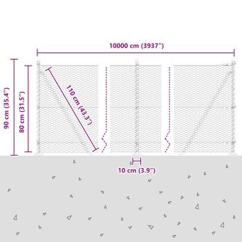 Sechseckzaun mit Betonsockel 100 x 0,8 m Verzinkter Stahl Netz