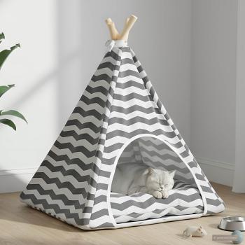 ARDEBO.de - Haustier-Tipi mit Kissen Weiß und Grau 50 x 50 x 60 cm