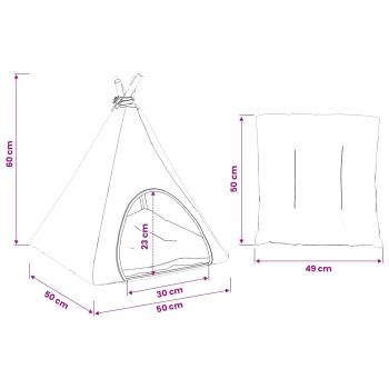 Haustier-Tipi mit Kissen Weiß und Grau 50 x 50 x 60 cm