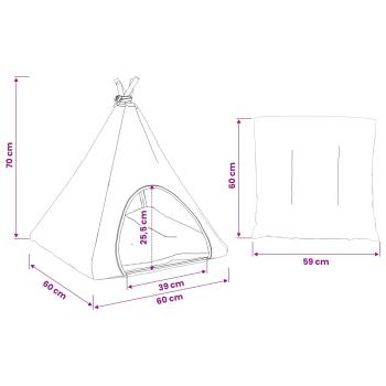 Haustier-Tipi mit Kissen Weiß und Grau 60 x 60 x 70 cm