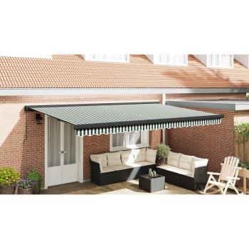 Einziehbare Markise Grün und Weiß 500 x 300 cm Stoff und Metall