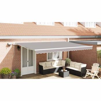 Einziehbare Markise Hellgrau 500 x 350 cm Stoff und Stahl