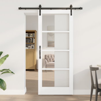 Schiebetür ORKDAL Weiß 83 x 202 cm Massivholz Kiefer und Glas