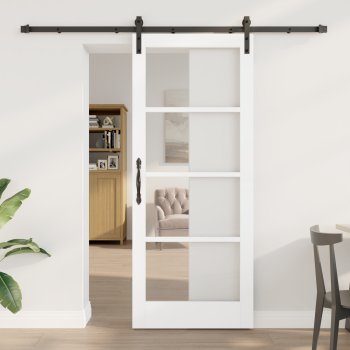 Schiebetür ORKDAL Weiß 83 x 202 cm Massivholz Kiefer und Glas