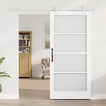 Schiebetür 93 x 202 cm Massivholz Kiefer und Glas Weiß