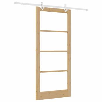Schiebetür 93 x 211 cm Massivholz Kiefer und Glas Natur