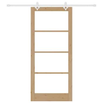 Schiebetür 93 x 211 cm Massivholz Kiefer und Glas Natur