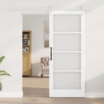 Schiebetür 83 x 202 cm Massivholz Kiefer und Glas Weiß