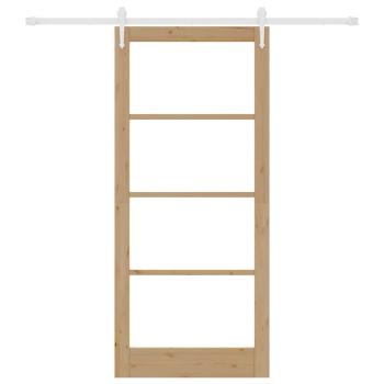 Schiebetür 93 x 211 cm Massivholz Kiefer und Glas Natur